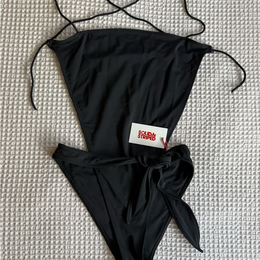 Solid & Striped Black One-Piece Swimsuit
